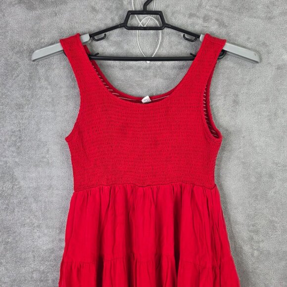 Womens Arabess Red Sleeveless Smocked Bodice Tiered Tank Dress 100% Rayon Size L - Picture 4 of 10